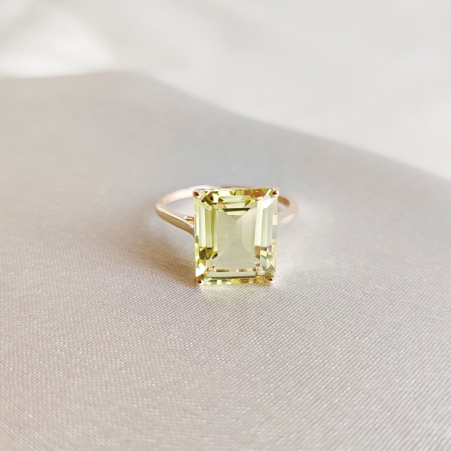 Natural Lemon Topaz Ring, 14K Yellow Gold Lemon Topaz Ring, Emerald Cut Octagon Ring, Lemon Topaz Jewelry, November Birthstone Ring