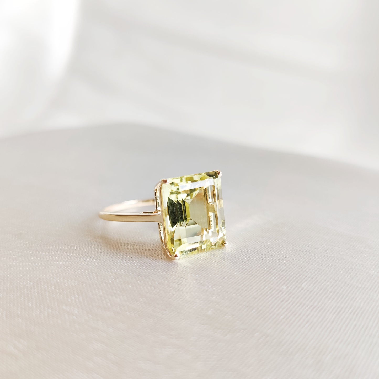 Natural Lemon Topaz Ring, 14K Yellow Gold Lemon Topaz Ring, Emerald Cut Octagon Ring, Lemon Topaz Jewelry, November Birthstone Ring