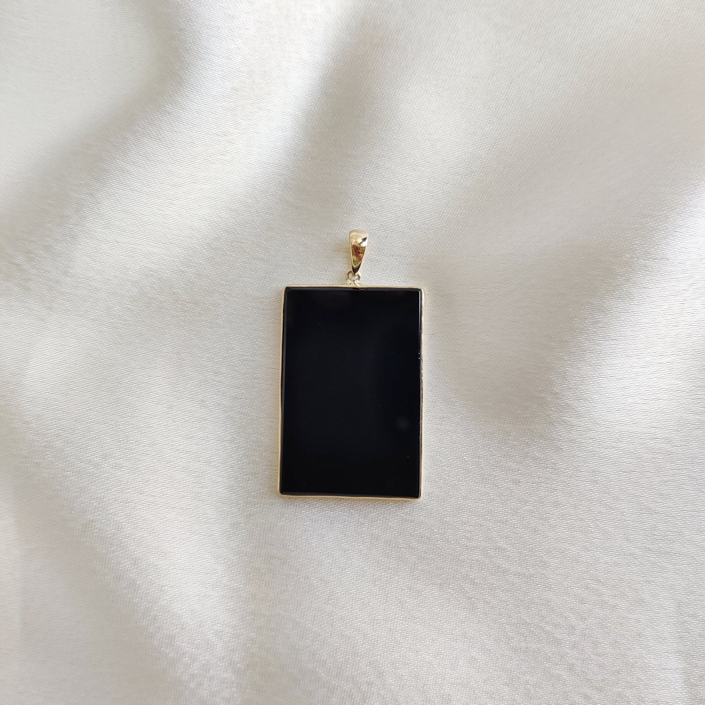 Natural Black Onyx Pendant, 14K Solid Yellow Gold Black Onyx Pendant, Flat Rectangle Pendant, December Birthstone, Christmas Present