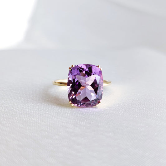 Natural Purple Amethyst Ring, 14K Solid Yellow Gold Amethyst Ring, February Birthstone Ring, Purple Amethyst Jewelry, Christmas Present