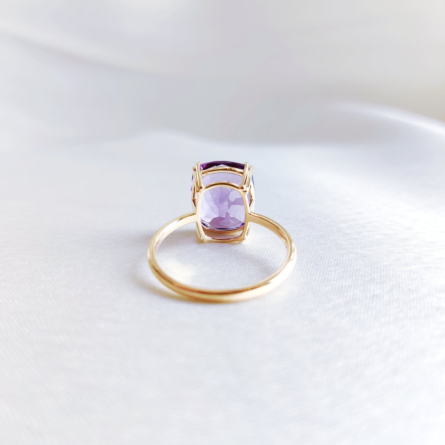 Natural Purple Amethyst Ring, 14K Solid Yellow Gold Amethyst Ring, February Birthstone Ring, Purple Amethyst Jewelry, Christmas Present