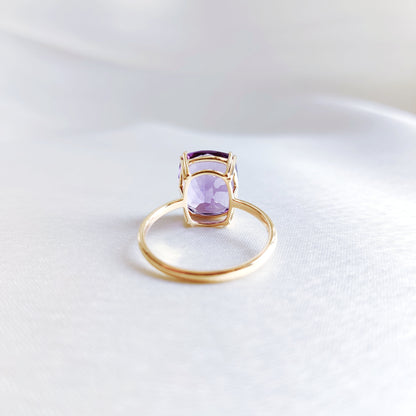 Natural Purple Amethyst Ring, 14K Solid Yellow Gold Amethyst Ring, February Birthstone Ring, Purple Amethyst Jewelry, Christmas Present