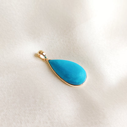 Natural Sleeping Beauty Turquoise Pendant, 14K Solid Yellow Gold Turquoise Pendant, December Birthstone Pendant, Arizona Turquoise Jewelry