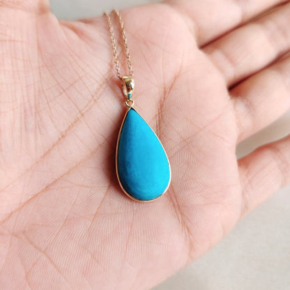 Natural Sleeping Beauty Turquoise Pendant, 14K Solid Yellow Gold Turquoise Pendant, December Birthstone Pendant, Arizona Turquoise Jewelry