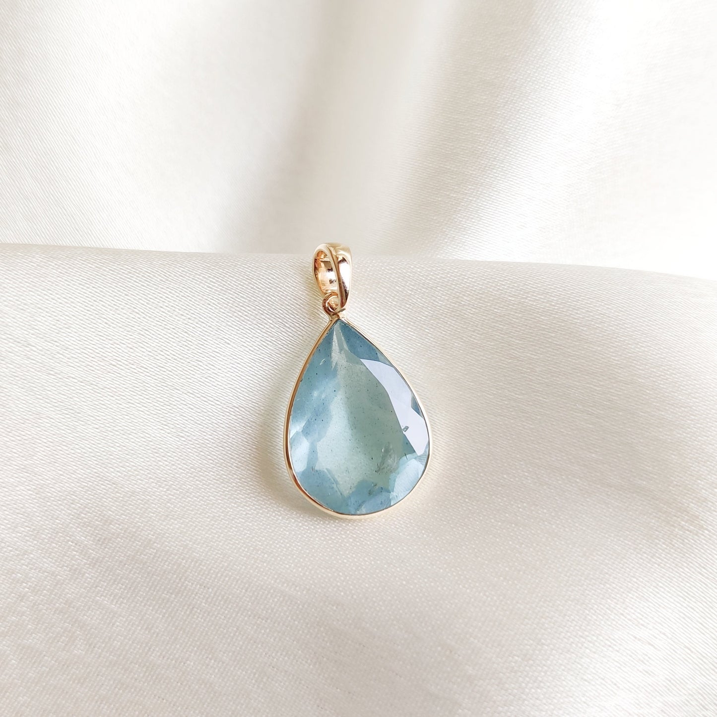 Natural Aquamarine Pendant, 14K Solid Yellow Gold Aquamarine Pendant, March Birthstone Pendant, Christmas Present, Bezel Set Minimal Pendant