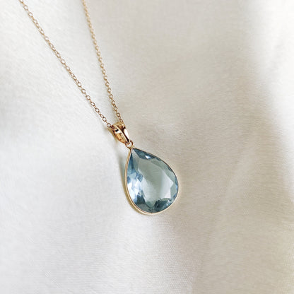 Natural Aquamarine Pendant, 14K Solid Yellow Gold Aquamarine Pendant, March Birthstone Pendant, Christmas Present, Bezel Set Minimal Pendant