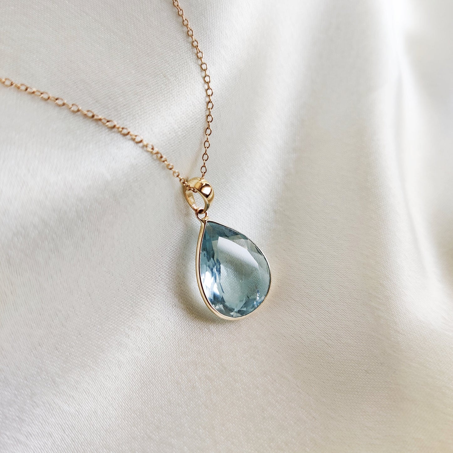 Natural Aquamarine Pendant, 14K Solid Yellow Gold Aquamarine Pendant, March Birthstone Pendant, Christmas Present, Bezel Set Minimal Pendant