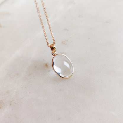 Natural Clear Quartz Pendant, 14K Gold Clear Quartz Pendant, Solid Gold Bezel Pendant, April Birthstone, Christmas Gift, Quartz Jewelry