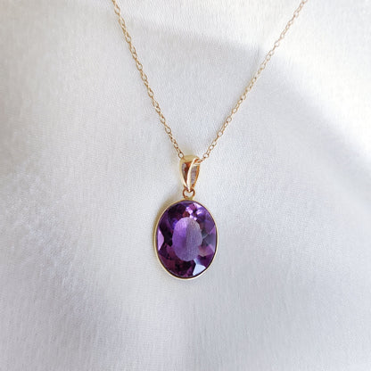 Natural Purple Amethyst Pendant, 14K Solid Gold Purple Amethyst Pendant, Solid Gold Bezel Pendant, February Birthstone, Christmas Present