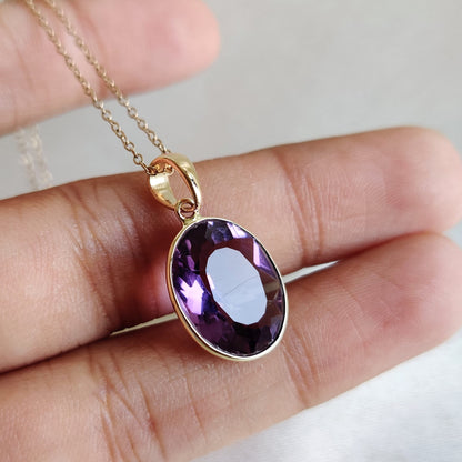 Natural Purple Amethyst Pendant, 14K Solid Gold Purple Amethyst Pendant, Solid Gold Bezel Pendant, February Birthstone, Christmas Present