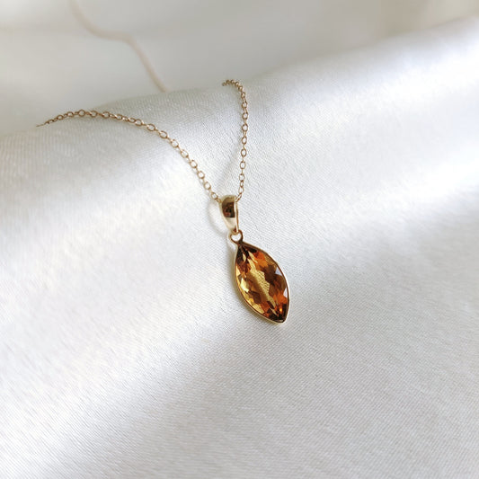 Natural Citrine Pendant, 14K Solid Gold Citrine Pendant, Solid Gold Pendant Necklace, November Birthstone, Christmas Gift, Citrine Jewelry