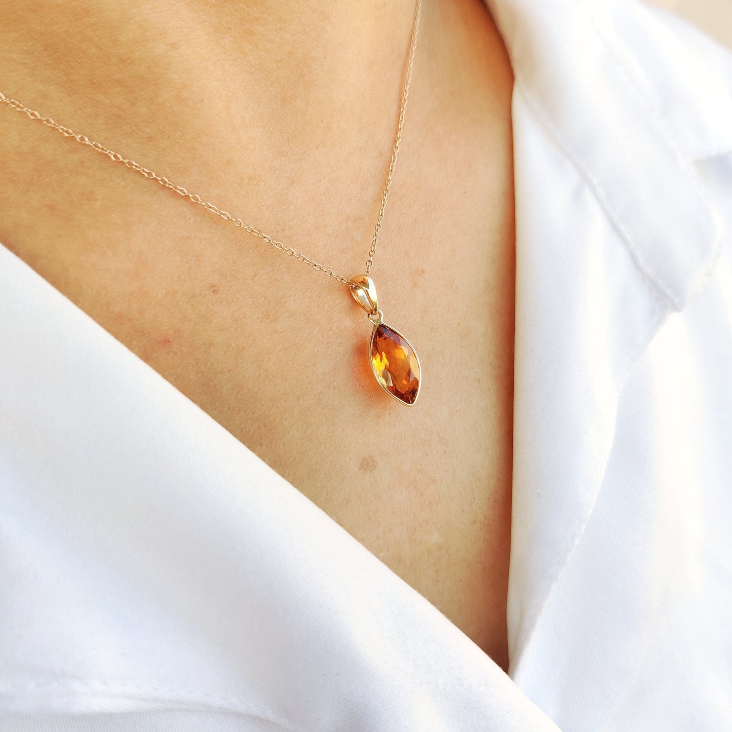 Natural Citrine Pendant, 14K Solid Gold Citrine Pendant, Solid Gold Pendant Necklace, November Birthstone, Christmas Gift, Citrine Jewelry