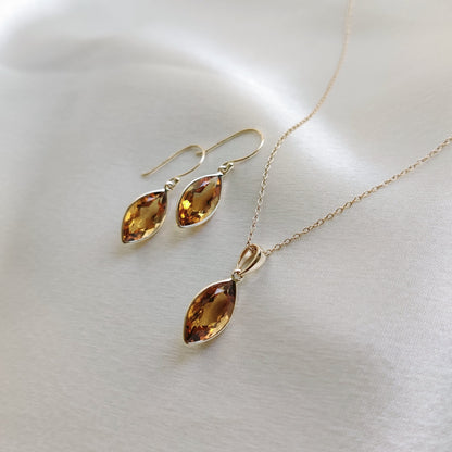 Natural Citrine Earrings, 14K Solid Yellow Gold Citrine Earring, Bezel Earrings, November Birthstone, Drop Earrings, Christmas Present