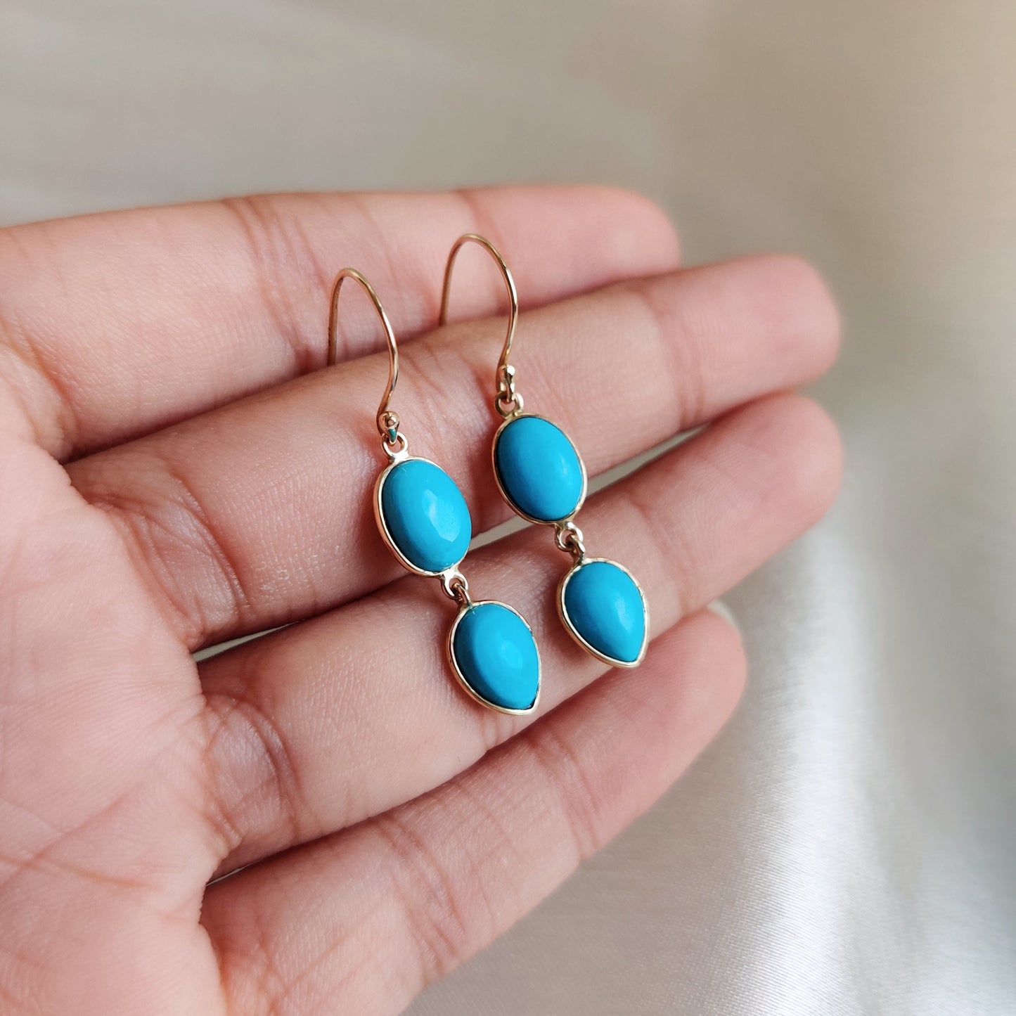 Natural Sleeping Beauty Turquoise Earrings, 14K Solid Yellow Gold Arizona Turquoise Earrings, December Birthstone Earrings, Drop Earrings