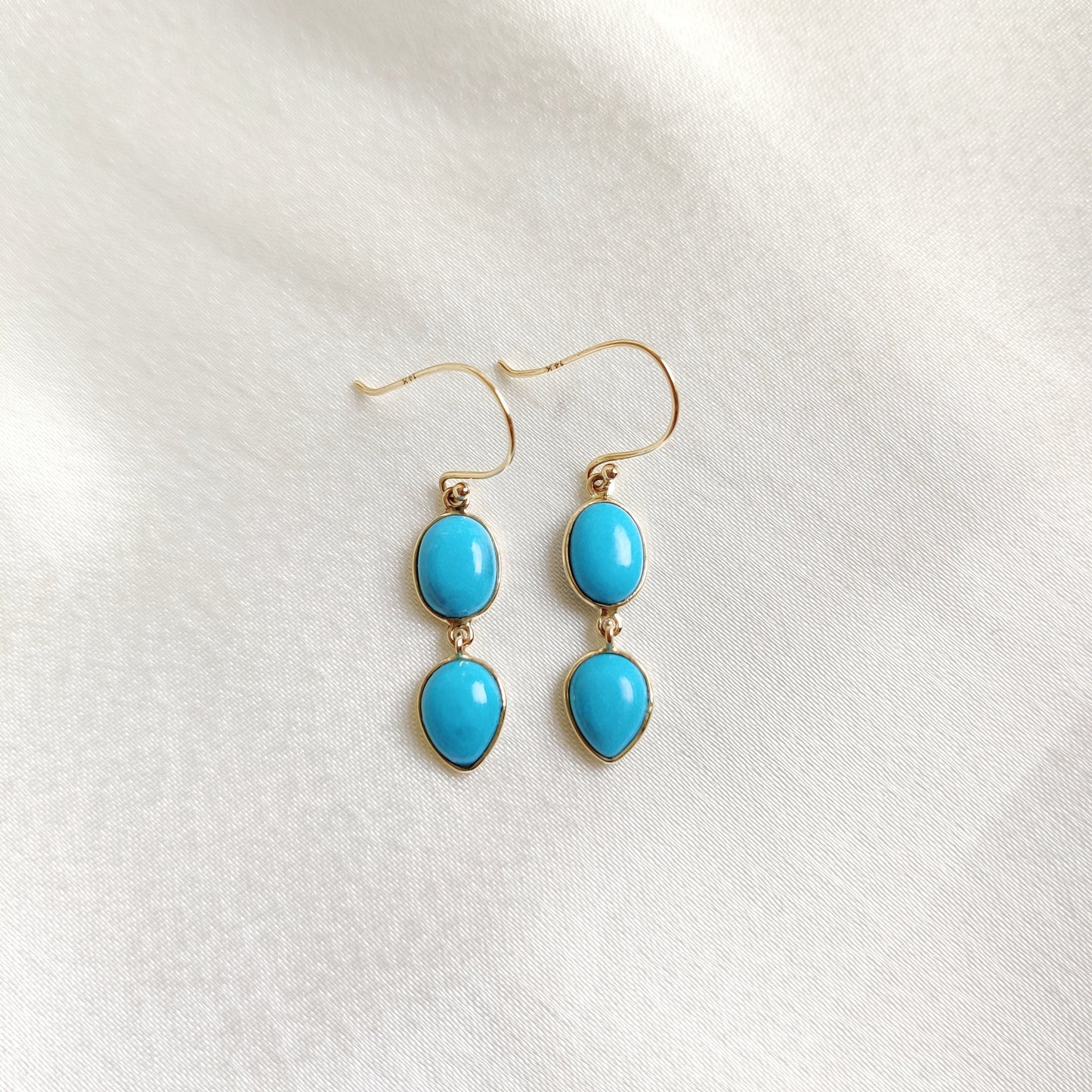 Natural Sleeping Beauty Turquoise Earrings, 14K Solid Yellow Gold Arizona Turquoise Earrings, December Birthstone Earrings, Drop Earrings