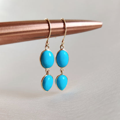 Natural Sleeping Beauty Turquoise Earrings, 14K Solid Yellow Gold Arizona Turquoise Earrings, December Birthstone Earrings, Drop Earrings