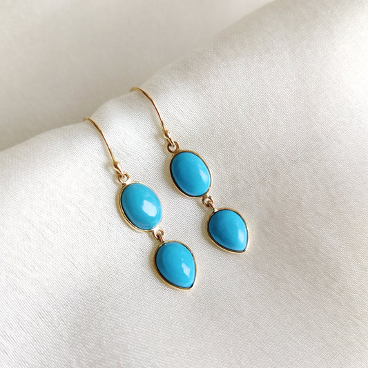 Natural Sleeping Beauty Turquoise Earrings, 14K Solid Yellow Gold Arizona Turquoise Earrings, December Birthstone Earrings, Drop Earrings