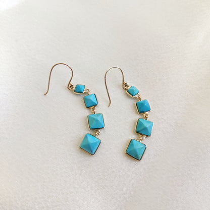 Natural Sleeping Beauty Turquoise Earrings, 14K Solid Yellow Gold Arizona Turquoise Earrings, December Birthstone Earrings, Drop Earrings