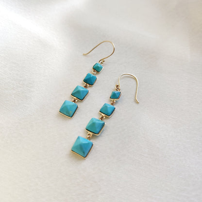 Natural Sleeping Beauty Turquoise Earrings, 14K Solid Yellow Gold Arizona Turquoise Earrings, December Birthstone Earrings, Drop Earrings