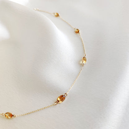 Natural Citrine Necklace, 14K Solid Yellow Gold Citrine Necklace, November Birthstone Necklace, Dainty Citrine Jewelry, Christmas Present