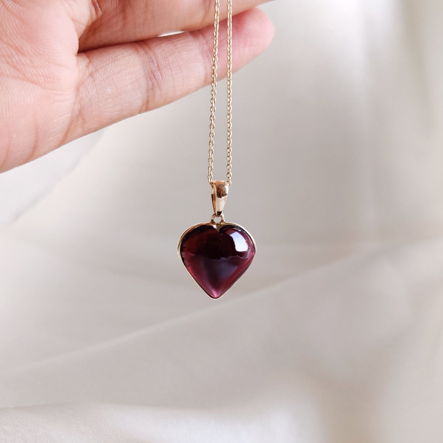 Natural Garnet Heart Pendant, 14K Solid Yellow Gold Pendant, Red Garnet Jewelry, January Birthstone Pendant, Christmas Present