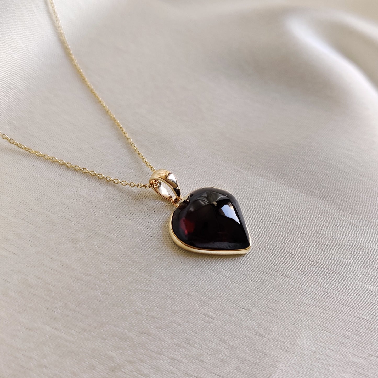 Natural Garnet Heart Pendant, 14K Solid Yellow Gold Pendant, Red Garnet Jewelry, January Birthstone Pendant, Christmas Present