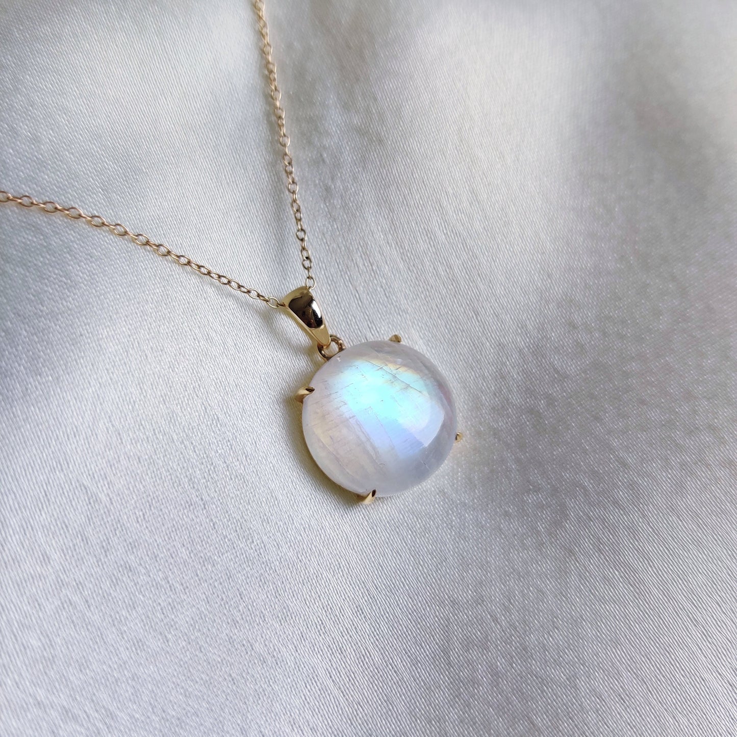 Natural Rainbow Moonstone Pendant, 14K Solid Yellow Gold Moonstone Pendant, June Birthstone, Christmas Present, Blue Moonstone Jewelry