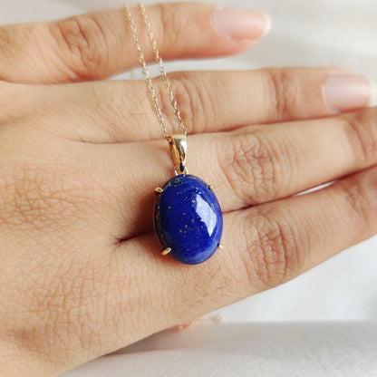 Natural Lapis Lazuli Pendant, 14K Solid Yellow Gold Lapis Lazuli Pendant, September Birthstone, Christmas Gift, Lapis Lazuli Jewelry