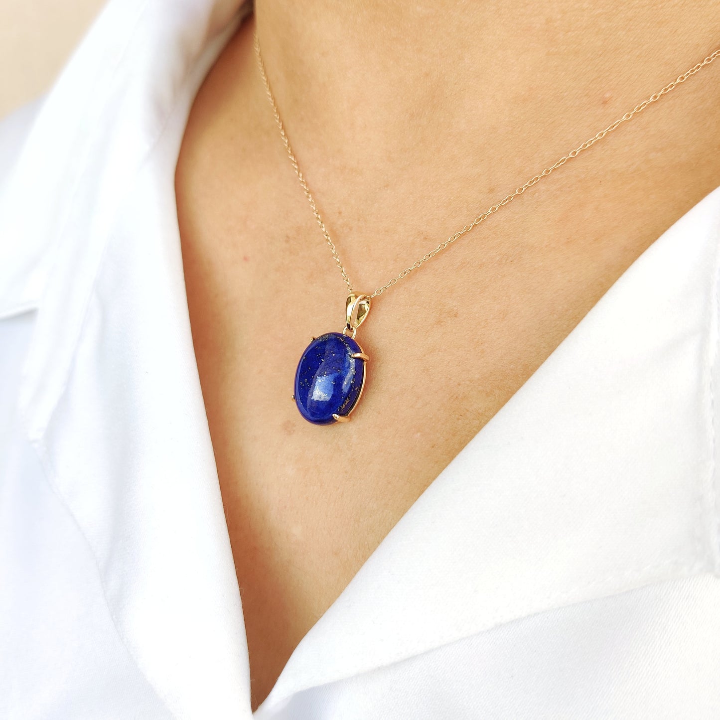 Natural Lapis Lazuli Pendant, 14K Solid Yellow Gold Lapis Lazuli Pendant, September Birthstone, Christmas Gift, Lapis Lazuli Jewelry