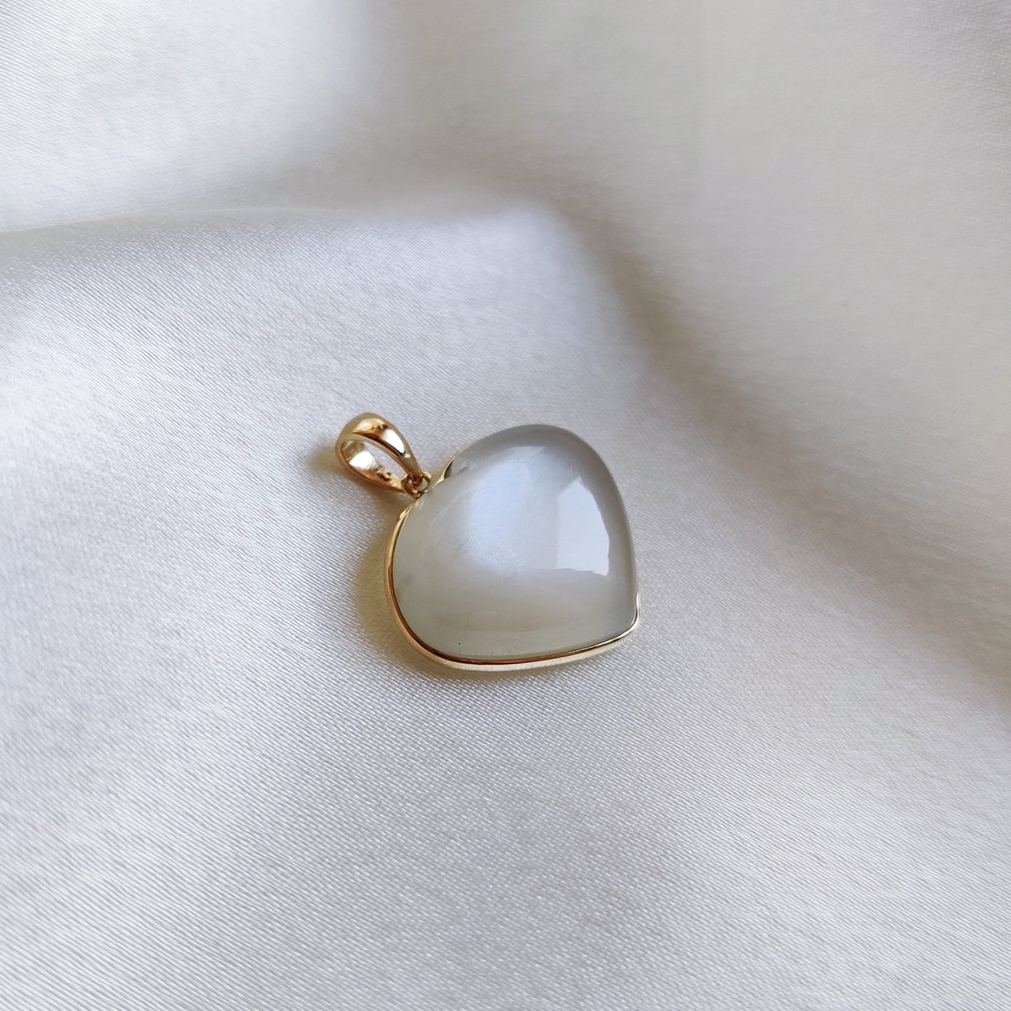 Natural White Moonstone Pendant, 14K Solid Yellow Gold Pendant, June Birthstone, Heart Pendant, Christmas Gift, White Moonstone Jewelry