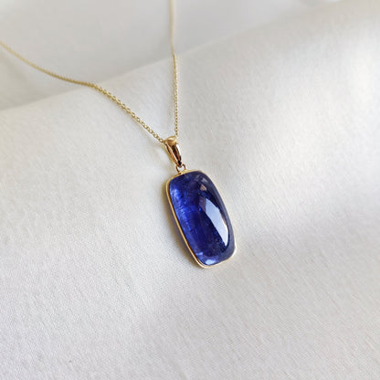 Natural Tanzanite Pendant, 14K Solid Yellow Gold Tanzanite Pendant, December Birthstone Pendant, Rectangle Bezel Pendant, Christmas Present