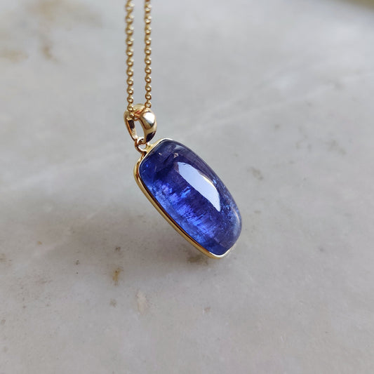 Natural Tanzanite Pendant, 14K Solid Yellow Gold Tanzanite Pendant, December Birthstone Pendant, Rectangle Bezel Pendant, Christmas Present