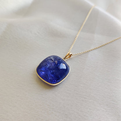 Natural Tanzanite Pendant, 14K Solid Yellow Gold Tanzanite Pendant, December Birthstone Pendant, Square Bezel Pendant, Christmas Present