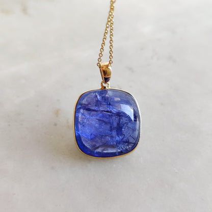 Natural Tanzanite Pendant, 14K Solid Yellow Gold Tanzanite Pendant, December Birthstone Pendant, Square Bezel Pendant, Christmas Present