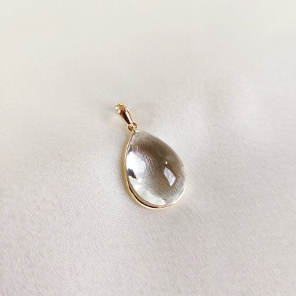 Natural Clear Quartz Pendant, 14K Gold Clear Quartz Pendant, Solid Gold Bezel Pendant, April Birthstone, Christmas Gift, Quartz Jewelry