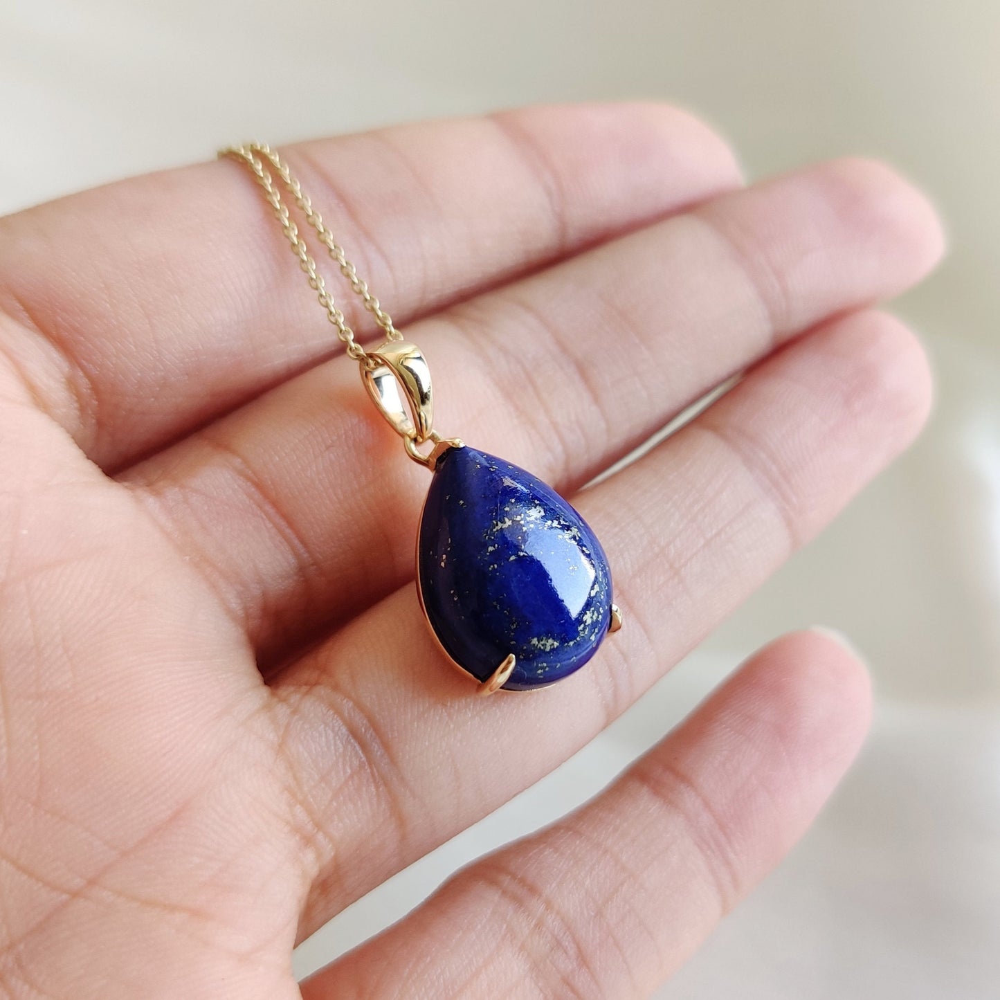 Natural Lapis Lazuli Pendant, 14K Solid Yellow Gold Lapis Lazuli Pendant, September Birthstone Pendant, Pear Prong Pendant, Lapis Jewelry