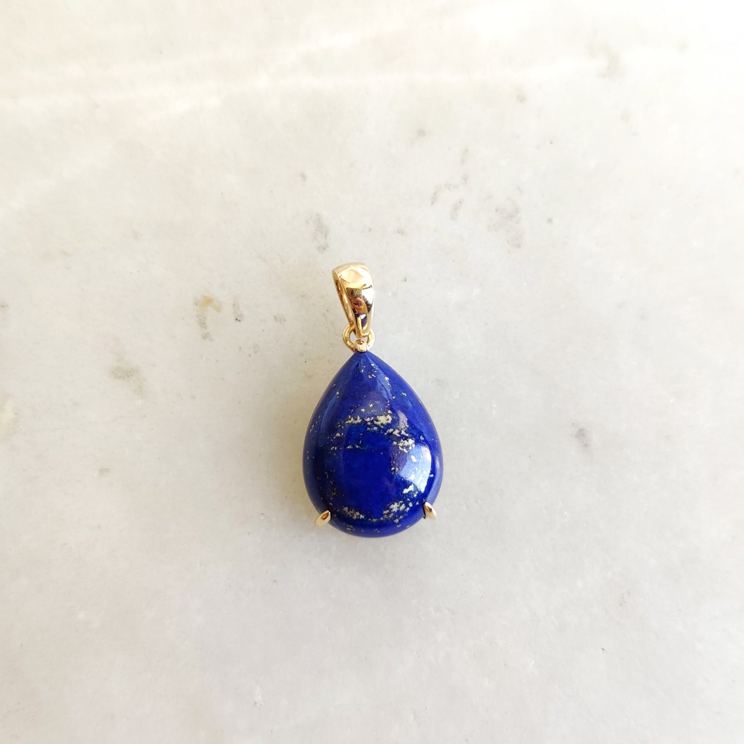 Natural Lapis Lazuli Pendant, 14K Solid Yellow Gold Lapis Lazuli Pendant, September Birthstone Pendant, Pear Prong Pendant, Lapis Jewelry