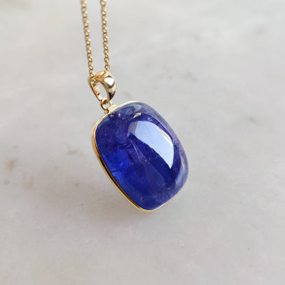 Natural Tanzanite Pendant, 14K Solid Yellow Gold Tanzanite Pendant, December Birthstone, Rectangle Bezel Pendant, Christmas Present