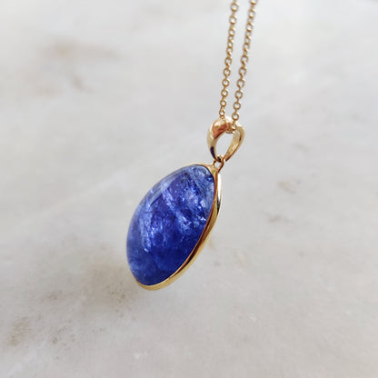 Natural Tanzanite Pendant, 14K Solid Yellow Gold Tanzanite Pendant, December Birthstone, Oval Bezel Pendant, Tanzanite Jewelry