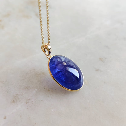 Natural Tanzanite Pendant, 14K Solid Yellow Gold Tanzanite Pendant, December Birthstone, Oval Bezel Pendant, Tanzanite Jewelry