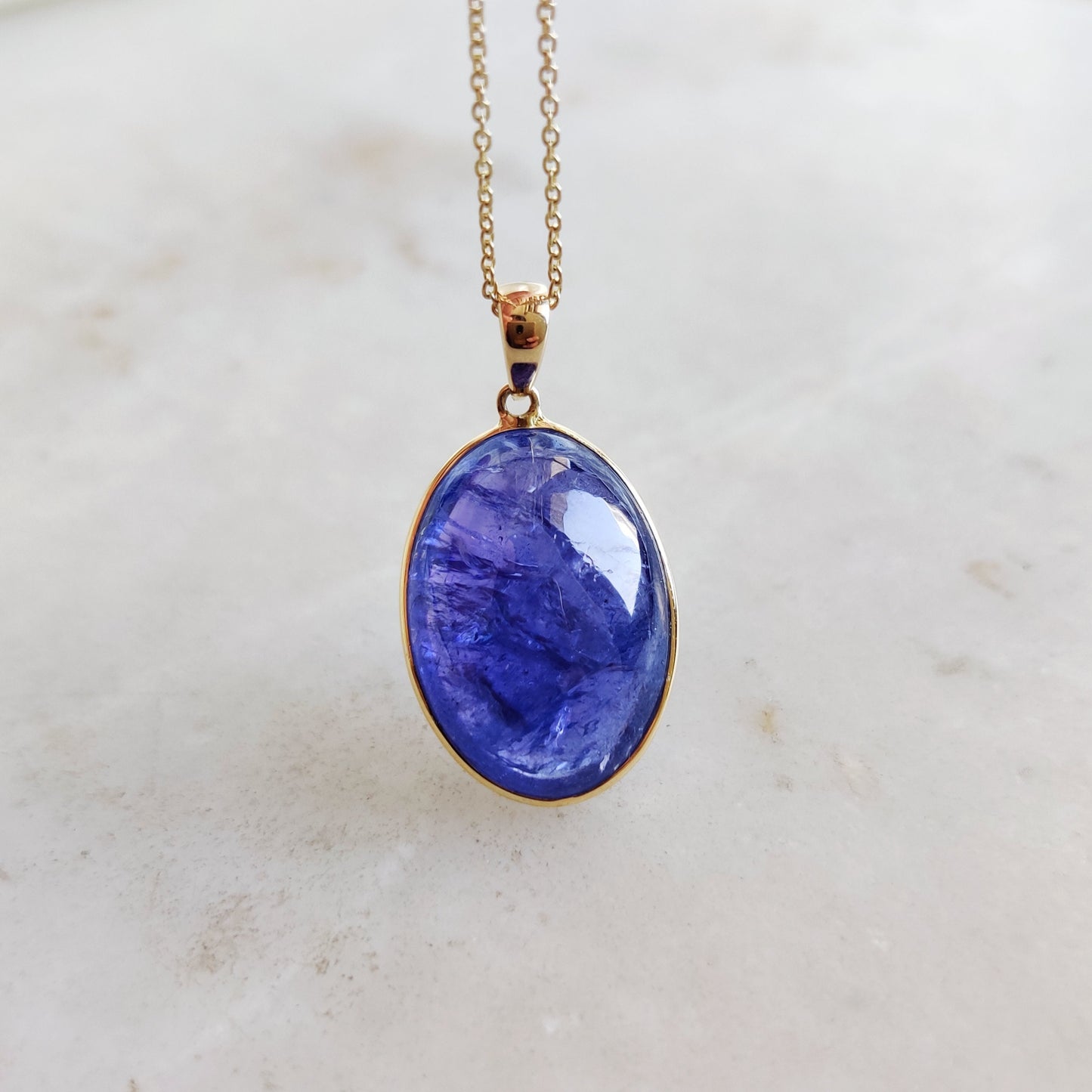 Natural Tanzanite Pendant, 14K Solid Yellow Gold Tanzanite Pendant, December Birthstone, Oval Bezel Pendant, Tanzanite Jewelry