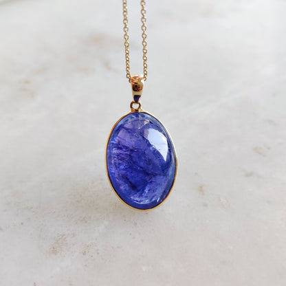 Natural Tanzanite Pendant, 14K Solid Yellow Gold Tanzanite Pendant, December Birthstone, Oval Bezel Pendant, Tanzanite Jewelry