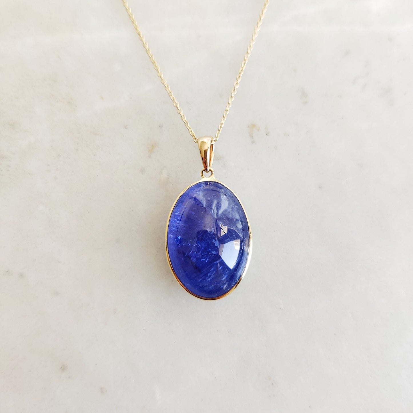 Natural Tanzanite Pendant, 14K Solid Yellow Gold Tanzanite Pendant, December Birthstone, Oval Bezel Pendant, Tanzanite Jewelry