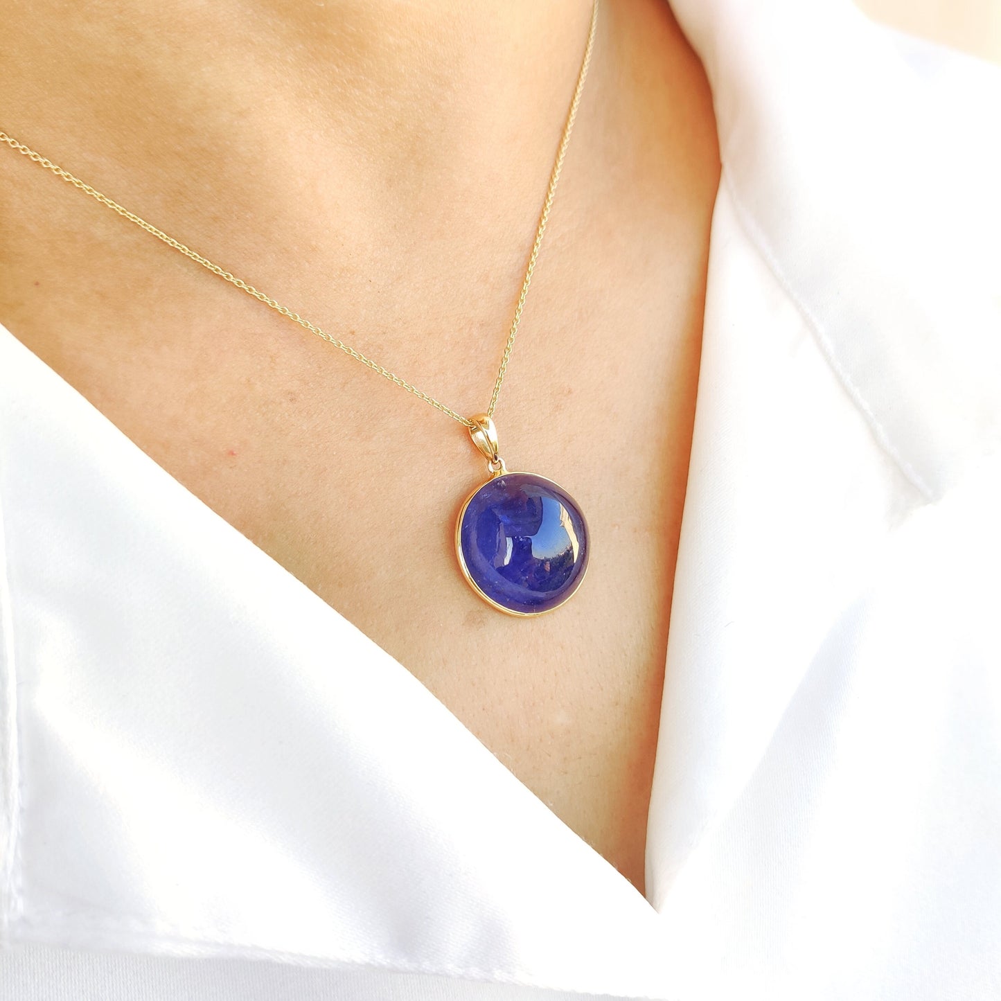 Natural Tanzanite Pendant, 14K Solid Yellow Gold Tanzanite Pendant, December Birthstone Pendant, Round Bezel Pendant, Christmas Present