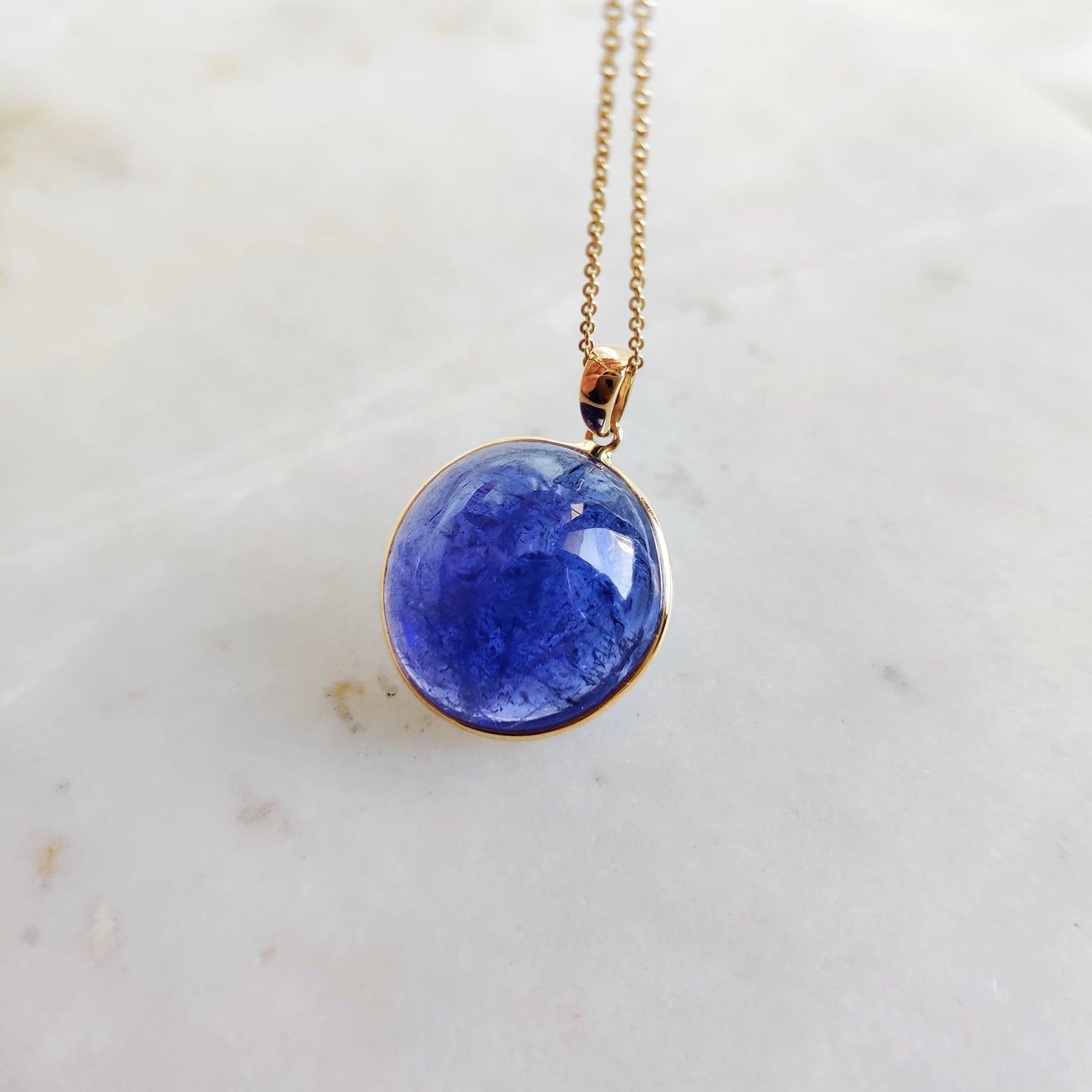 Natural Tanzanite Pendant, 14K Solid Yellow Gold Tanzanite Pendant, December Birthstone Pendant, Round Bezel Pendant, Christmas Present