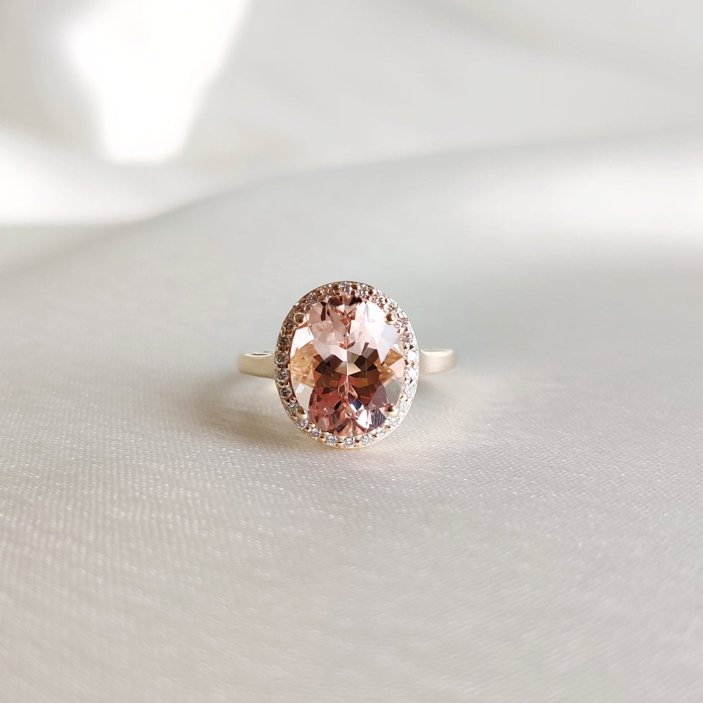 Natural Morganite & Diamond Ring, 14K Solid Yellow Gold Ring, Engagement Ring, Wedding Ring, November Birthstone, Morganite Jewelry