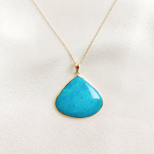 Natural Sleeping Beauty Turquoise Pendant, 14K Solid Yellow Gold Turquoise Pendant, December Birthstone Pendant, Arizona Turquoise Jewelry