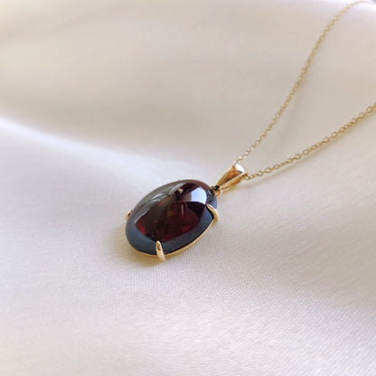 Natural Garnet Pendant, 14K Solid Yellow Gold Prong Pendant, January Birthstone Pendant, Oval Garnet Pendant, Garnet Jewelry, Christmas Gift