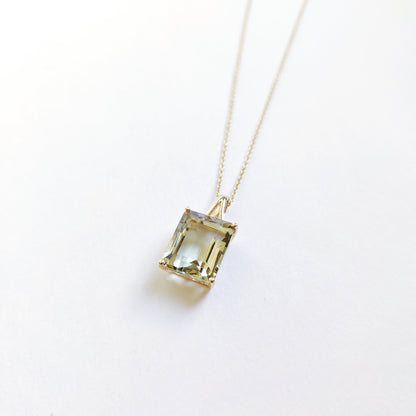 Natural Green Amethyst Pendant, 14K Solid Yellow Gold Amethyst Pendant, Gold Octagon Pendant, February Birthstone Pendant, Christmas Present