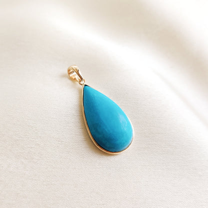 Natural Sleeping Beauty Turquoise Pendant, 14K Solid Yellow Gold Turquoise Pendant, December Birthstone Pendant, Arizona Turquoise Jewelry